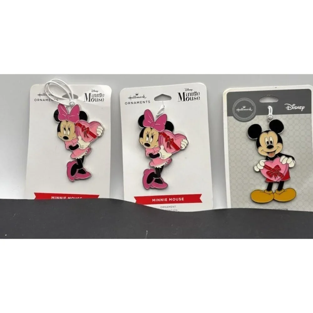 Disney Hallmark Christmas Ornaments Mickey Minney Heart Set Of 3